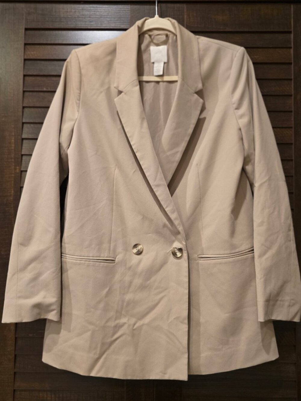 H&M Beige Double-Breasted Longline Oversized Blazer - Size S